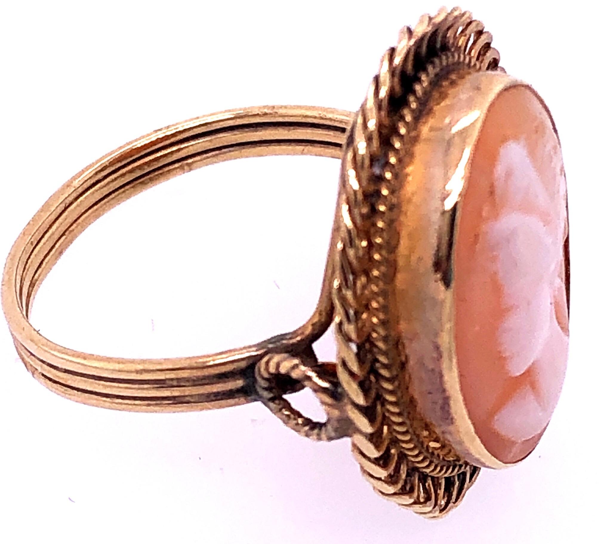Women's or Men's 14 Karat Yellow Gold Swirl Framed Cameo Ring For Sale