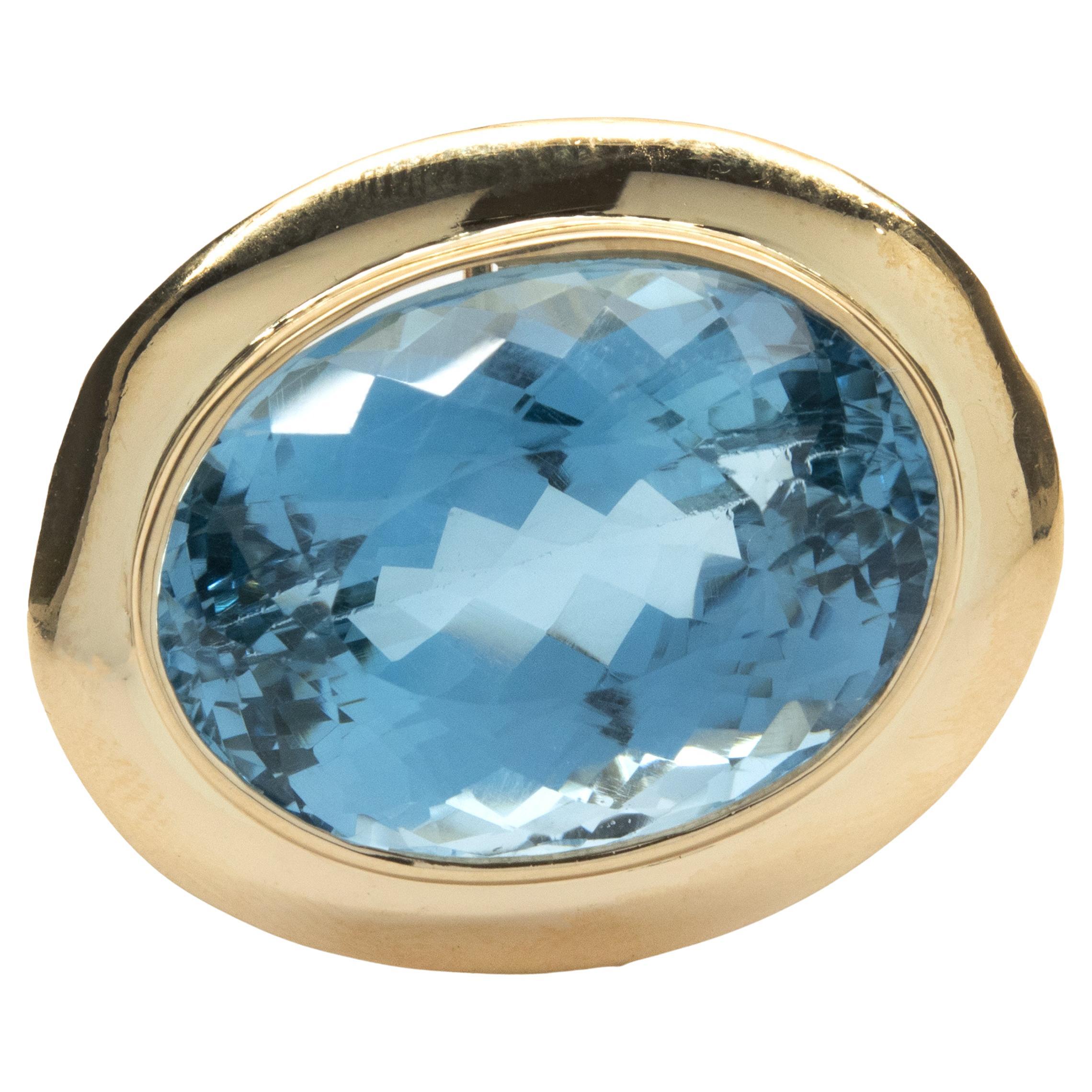 14 Karat Yellow Gold Swiss Blue Topaz Slide Pendant For Sale