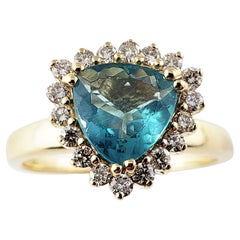 Vintage 14 Karat Yellow Gold Synthetic Aquamarine and Diamond Ring
