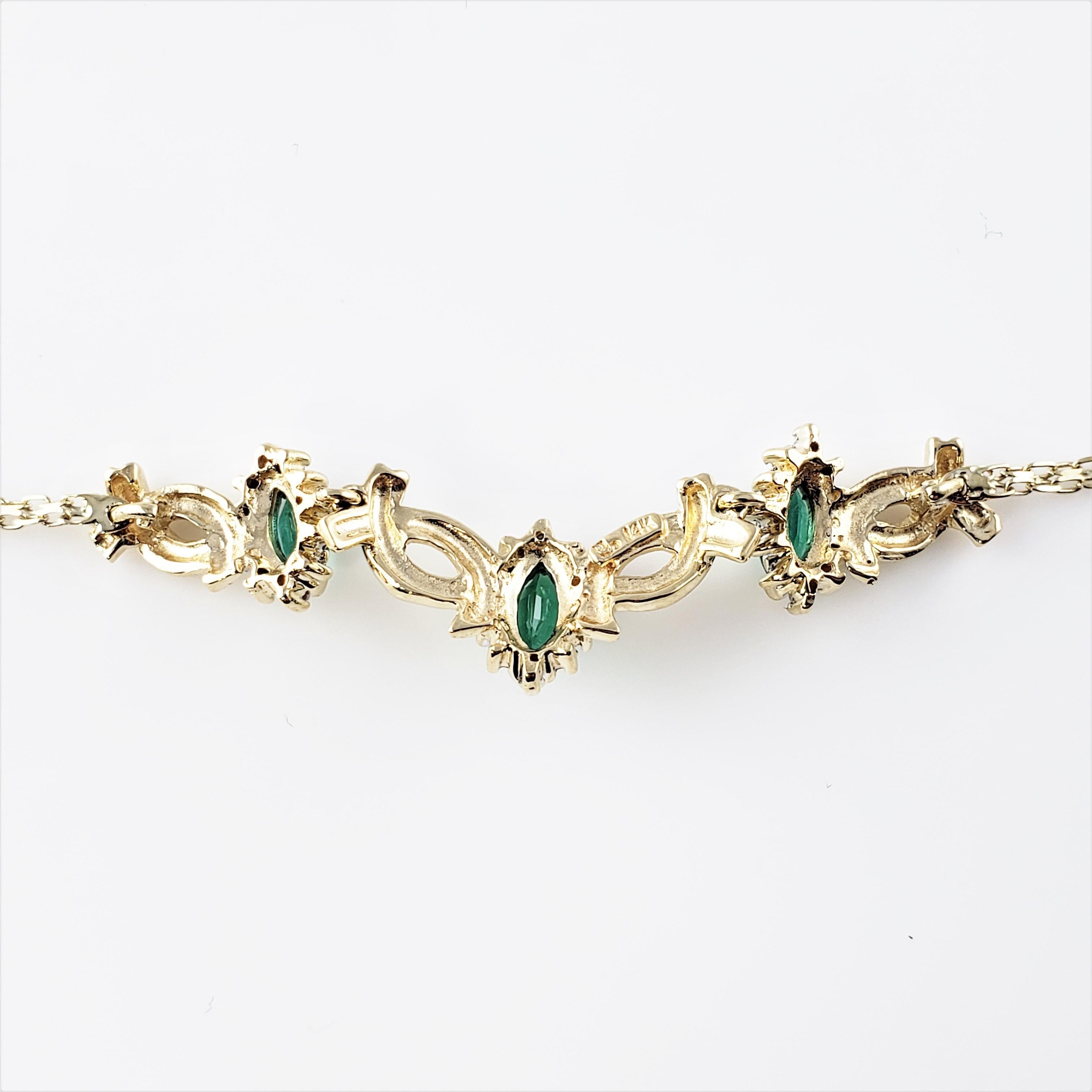 Single Cut 14 Karat Yellow Gold Simulated Emerald and Diamond Necklace