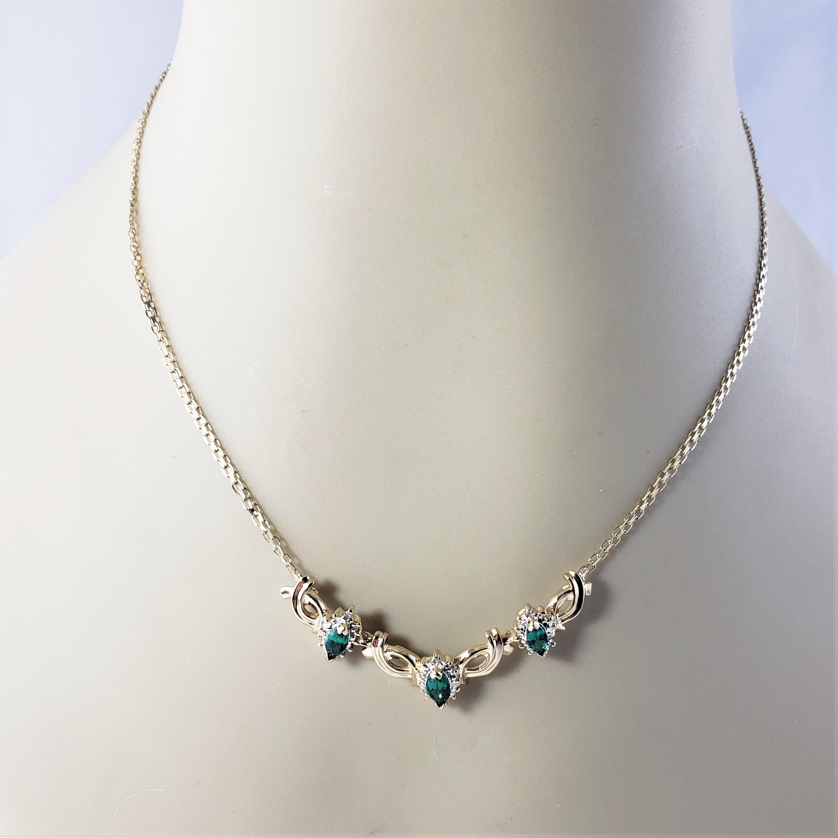 Women's 14 Karat Yellow Gold Simulated Emerald and Diamond Necklace