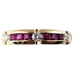 14 Karat Yellow Gold Synthetic Ruby and Diamond Ring