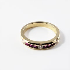 14 Karat Yellow Gold Synthetic Ruby and Diamond Ring