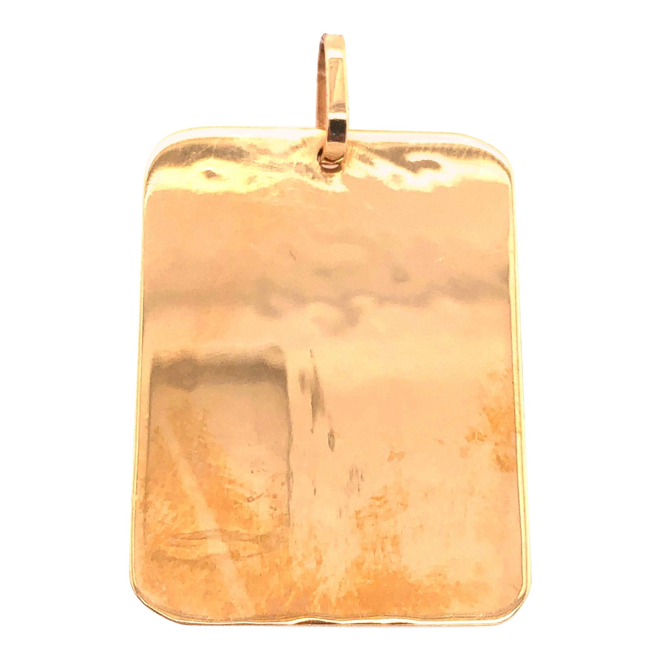 14 Karat Yellow Gold Tag / Charm Pendant For Sale