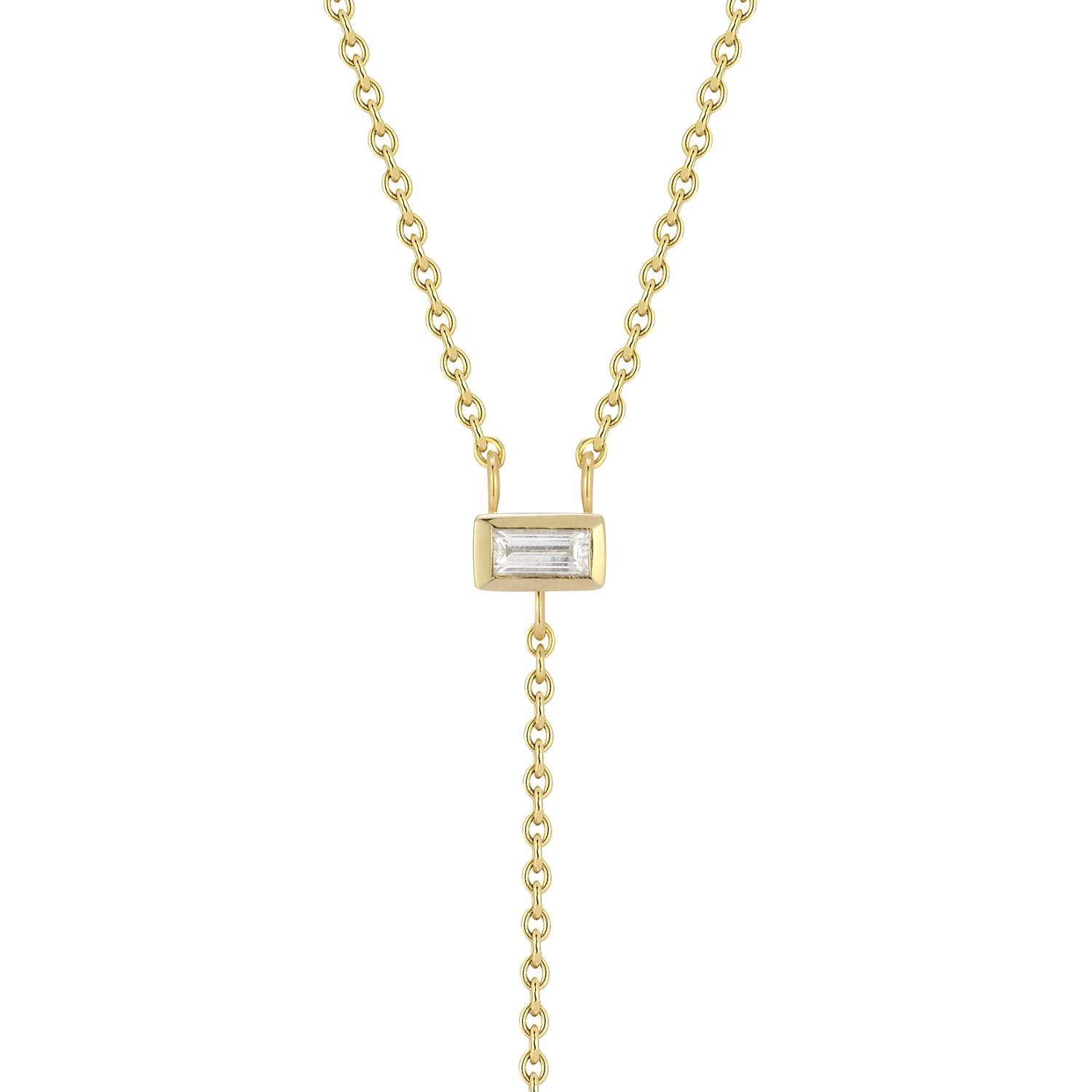 14 Karat Gelbgold Tahiti-Perle & 0,19 Karat Diamant Y-Halskette  (Baguetteschliff) im Angebot
