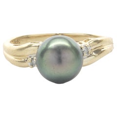 14 Karat Yellow Gold Tahitian Pearl and Diamond Ring