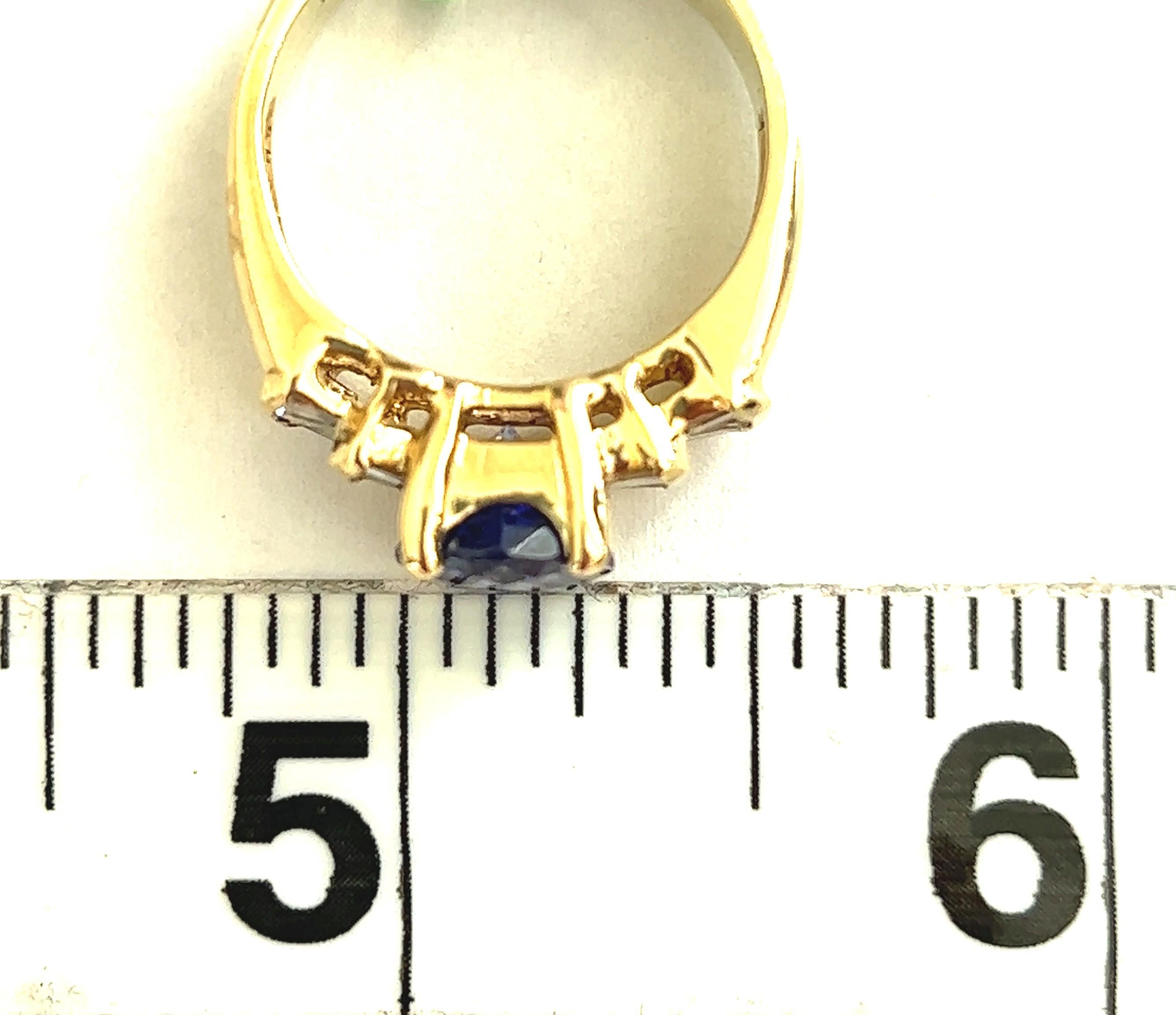 Women's or Men's 14 Karat Yellow Gold Tanzanite and Diamond Baguette Ring