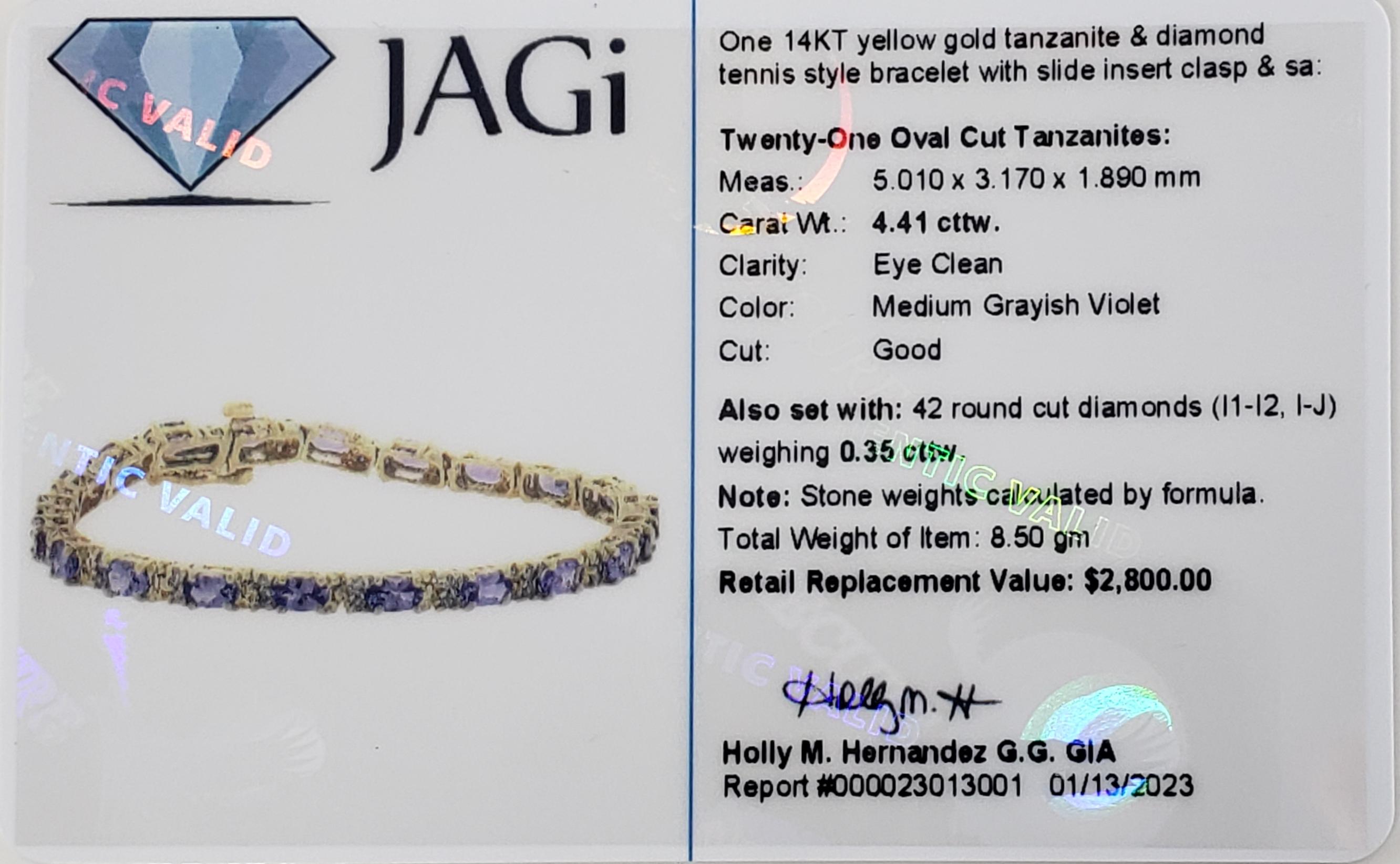 Bracelet en or jaune 14 carats avec tanzanite et diamants n° 13734 en vente 4