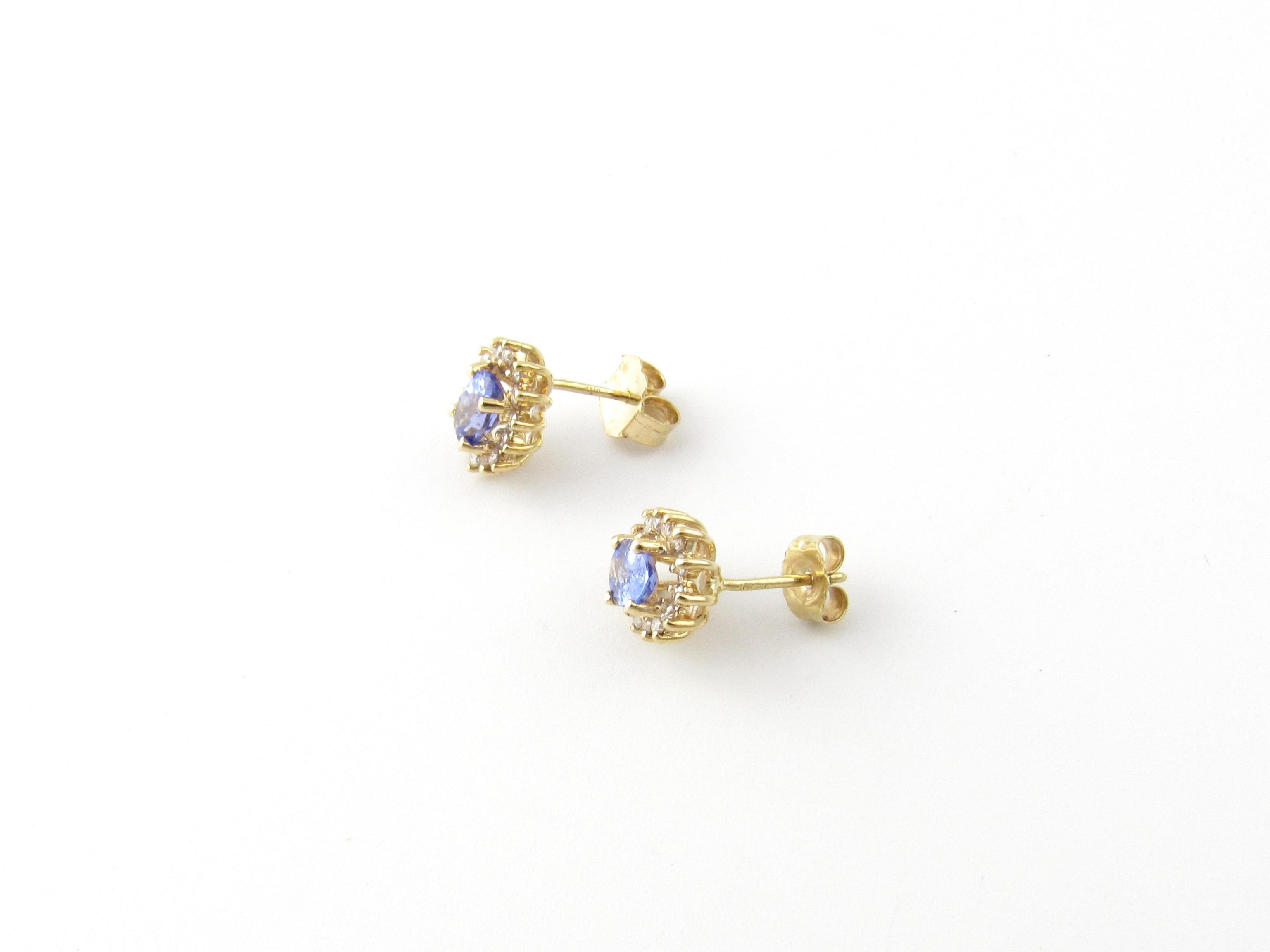 14 Karat Yellow Gold Tanzanite and Diamond Earrings In Good Condition For Sale In Washington Depot, CT