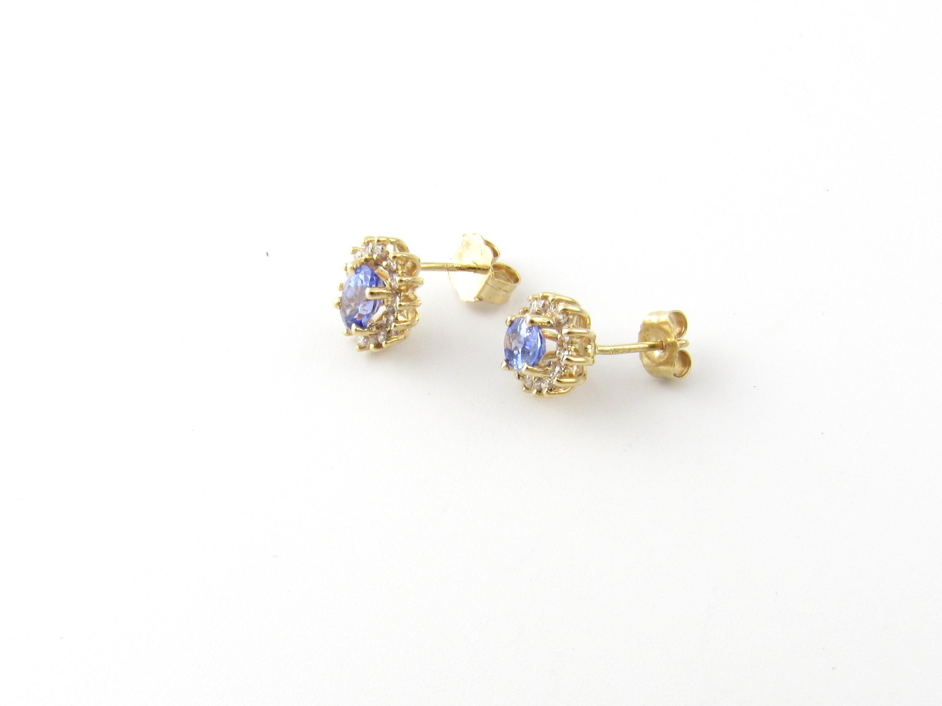 Women's 14 Karat Yellow Gold Tanzanite and Diamond Earrings For Sale