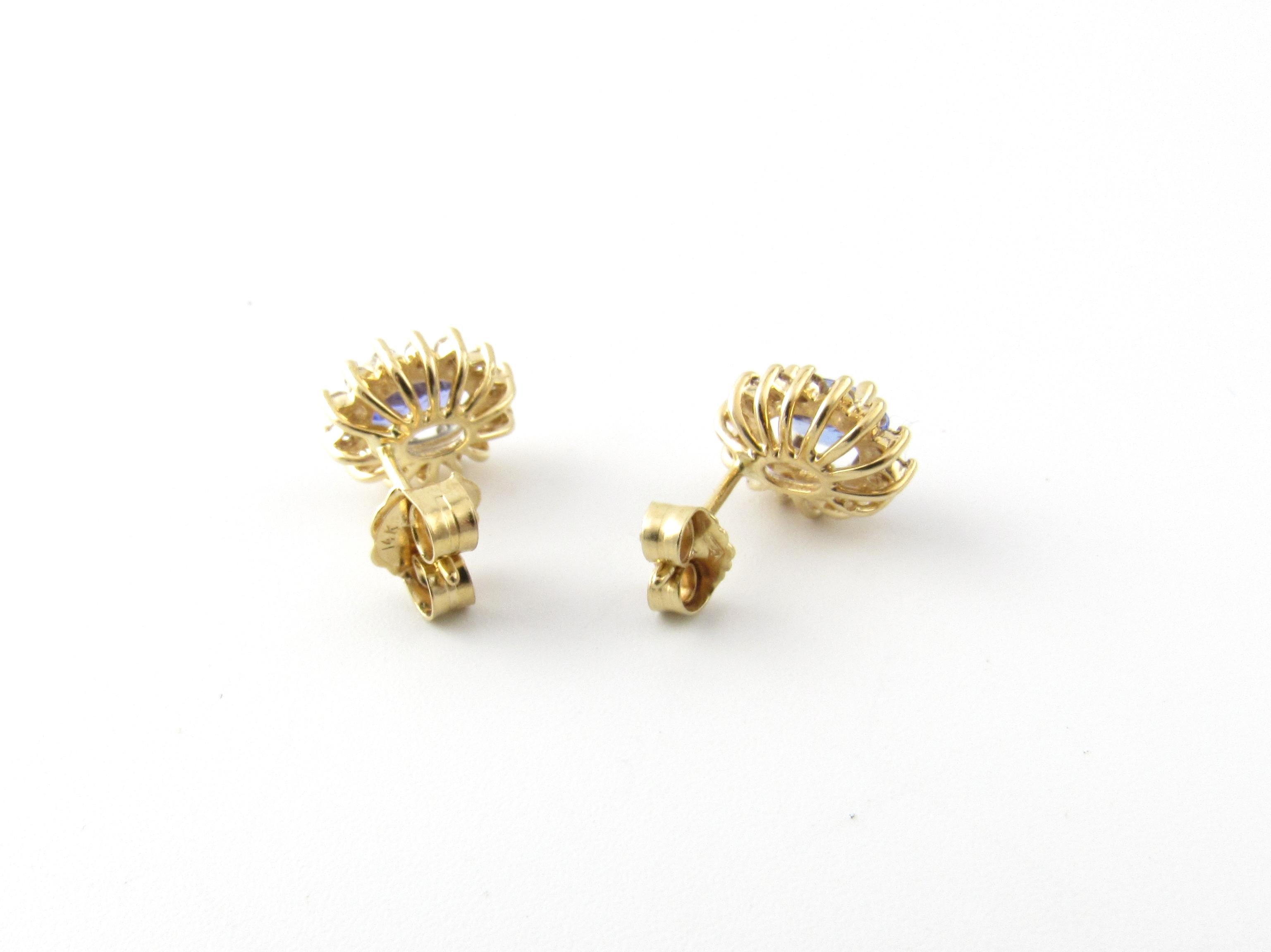 14 Karat Yellow Gold Tanzanite and Diamond Earrings For Sale 3