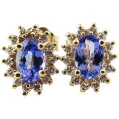 Boucles d'oreilles en or jaune 14 carats avec tanzanite et diamants