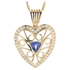 14 Karat Yellow Gold Tanzanite and Diamond Heart Pendant