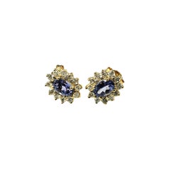 14 Karat Yellow Gold Tanzanite and Diamond Stud Earrings #17449