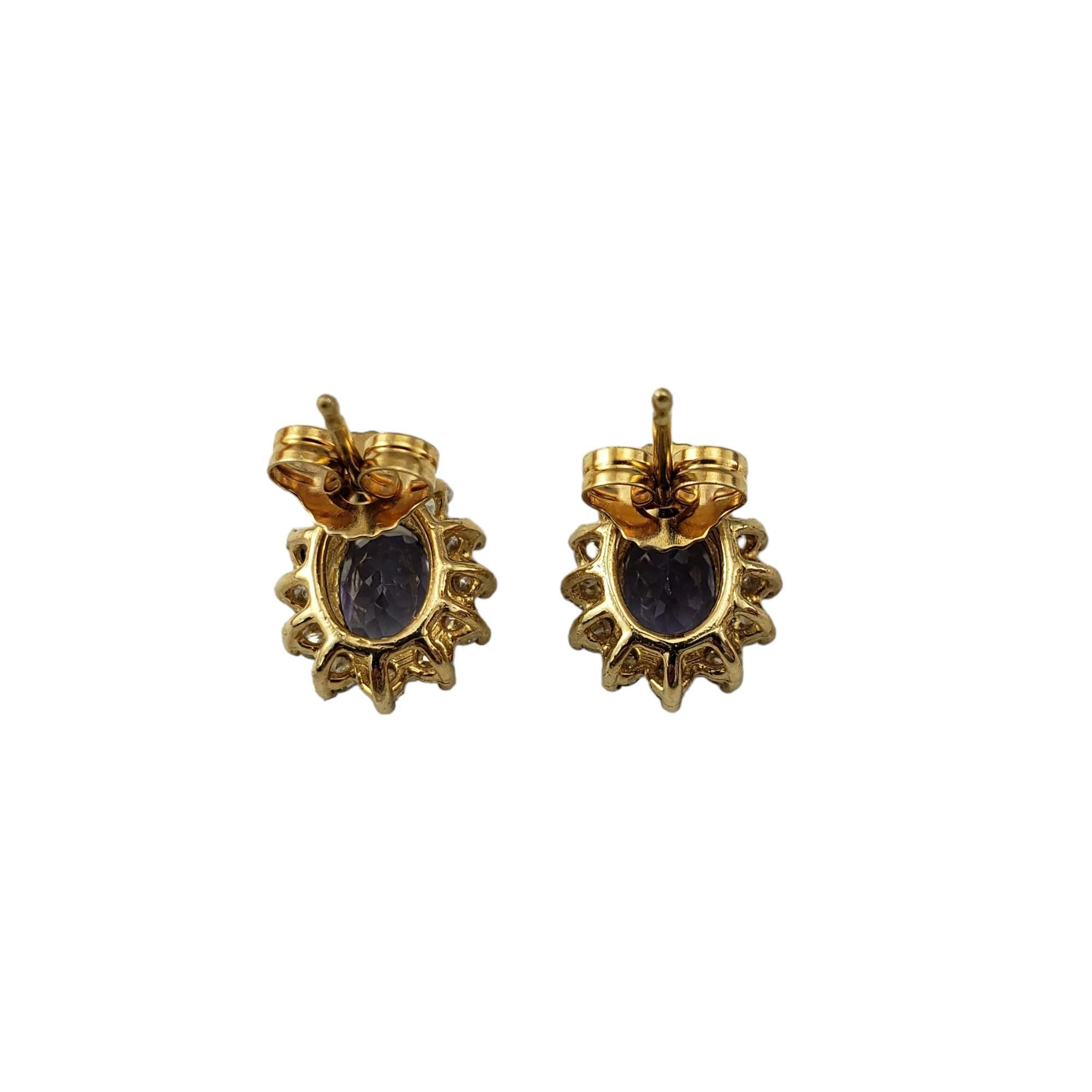 Clous d'oreilles en or jaune 14 carats avec tanzanite et diamants n° 17449 Pour femmes en vente
