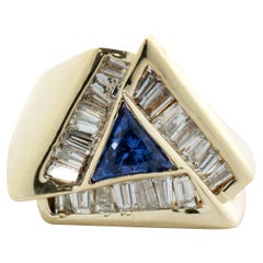 14 Karat Yellow Gold Tanzanite and Diamond Triangle Ring