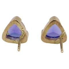 14 Karat Yellow Gold Tanzanite Trillion Shaped Stud Earrings