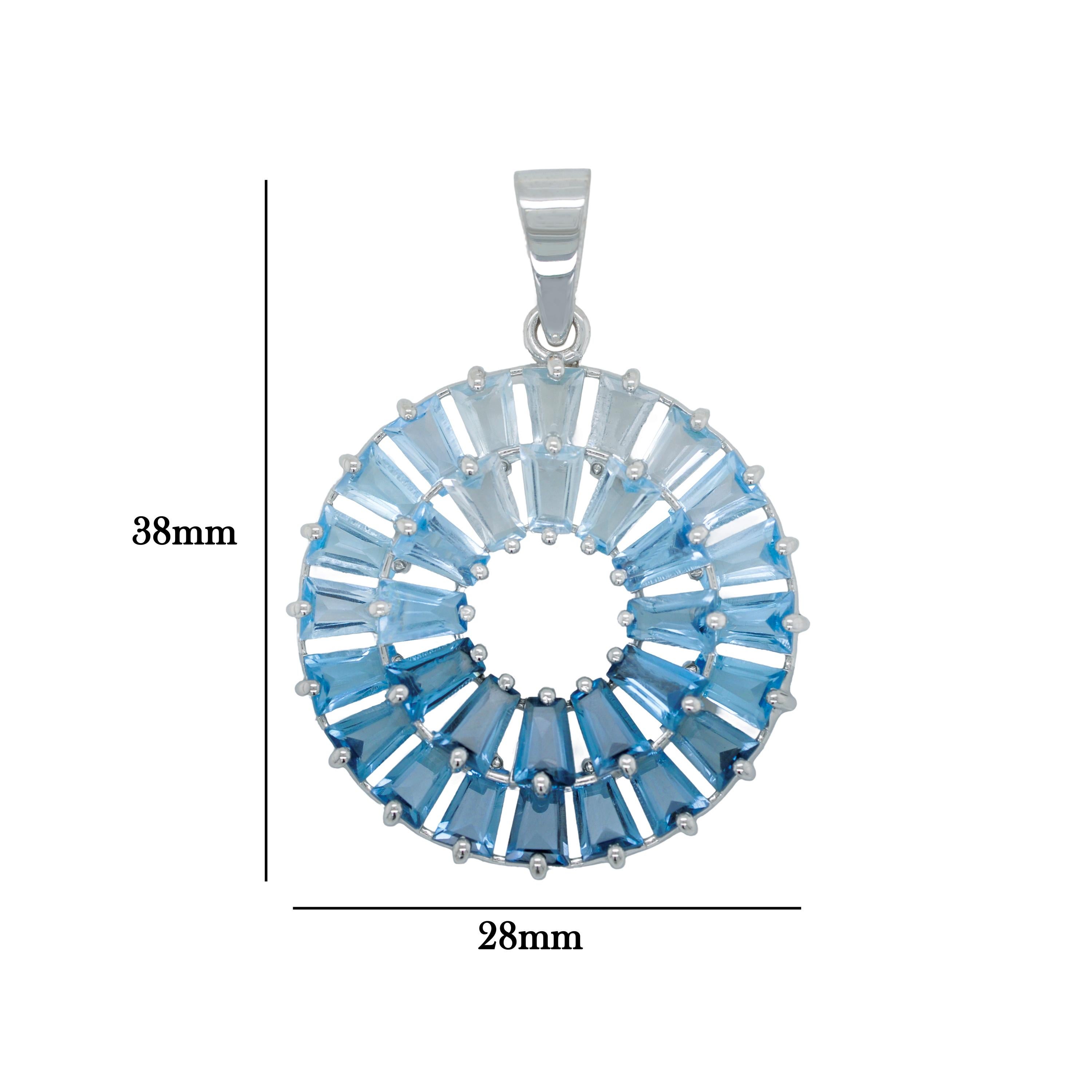 Women's 14K Handcrafted White Gold Tapered Baguette Blue Topaz Pendant Stud Earrings Set For Sale