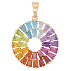 14K Handcrafted Gelbgold Tapered Baguette Regenbogen Edelsteine Anhänger Halskette