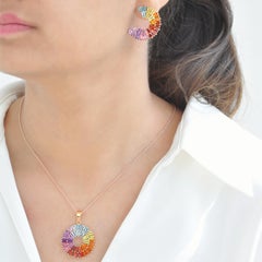 14 Karat Yellow Gold Tapered Baguette Rainbow Gemstones Pendant Stud Earrings