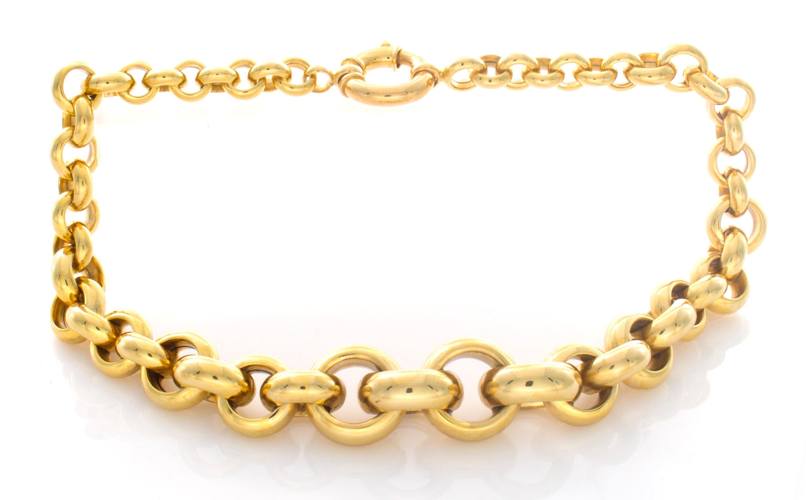 14 Karat Yellow Gold Tapered Circle Link Necklace For Sale 2