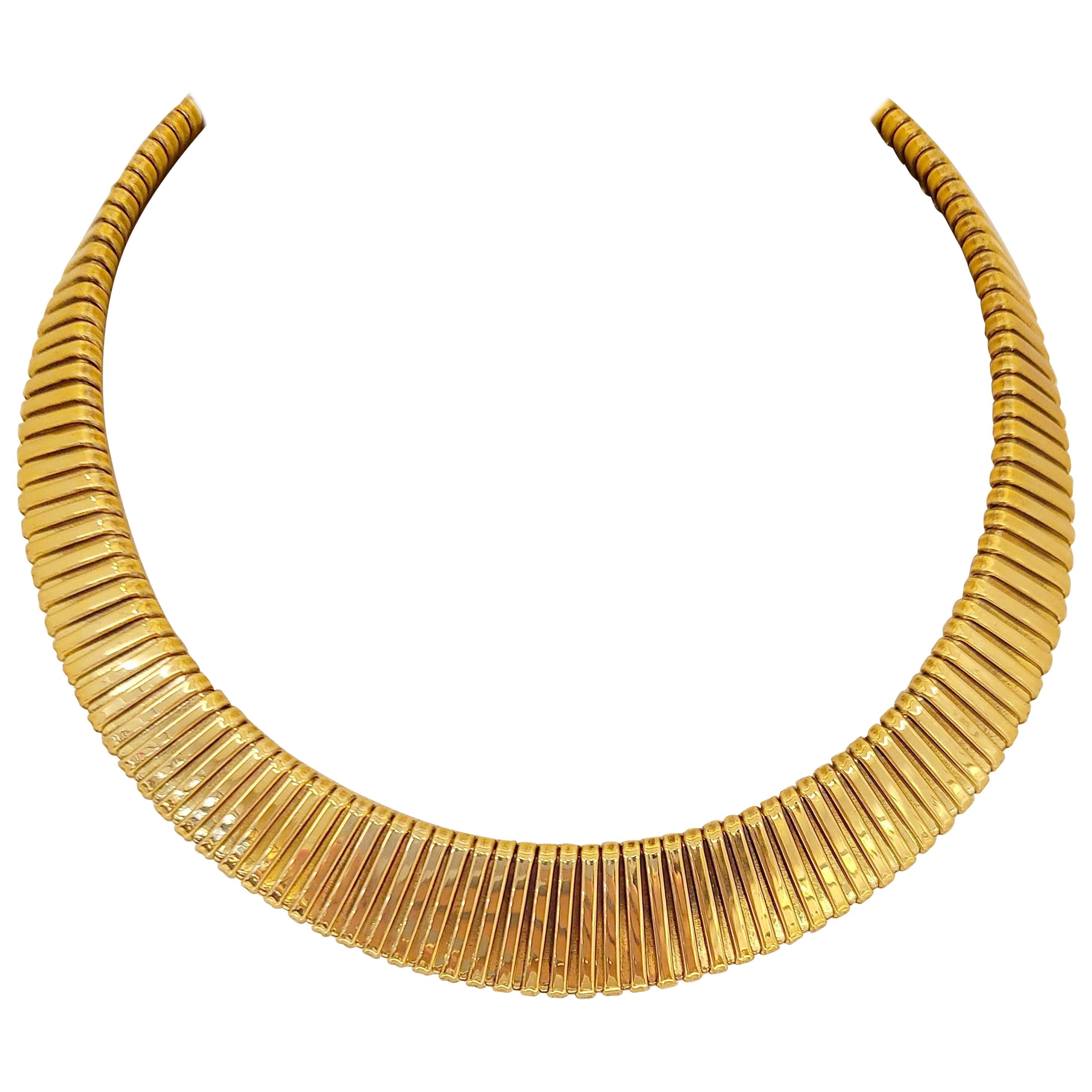 14 Karat Yellow Gold Tapered Tubogas Collar Necklace