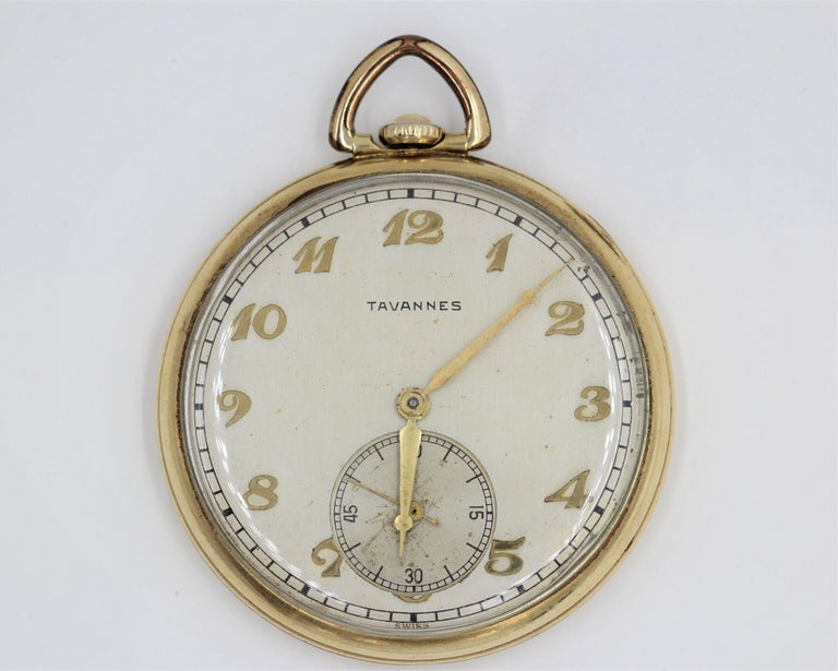14 Karat Yellow Gold Tavannes Pocket Watch 17 Jewels Patented For Sale at 1stDibs