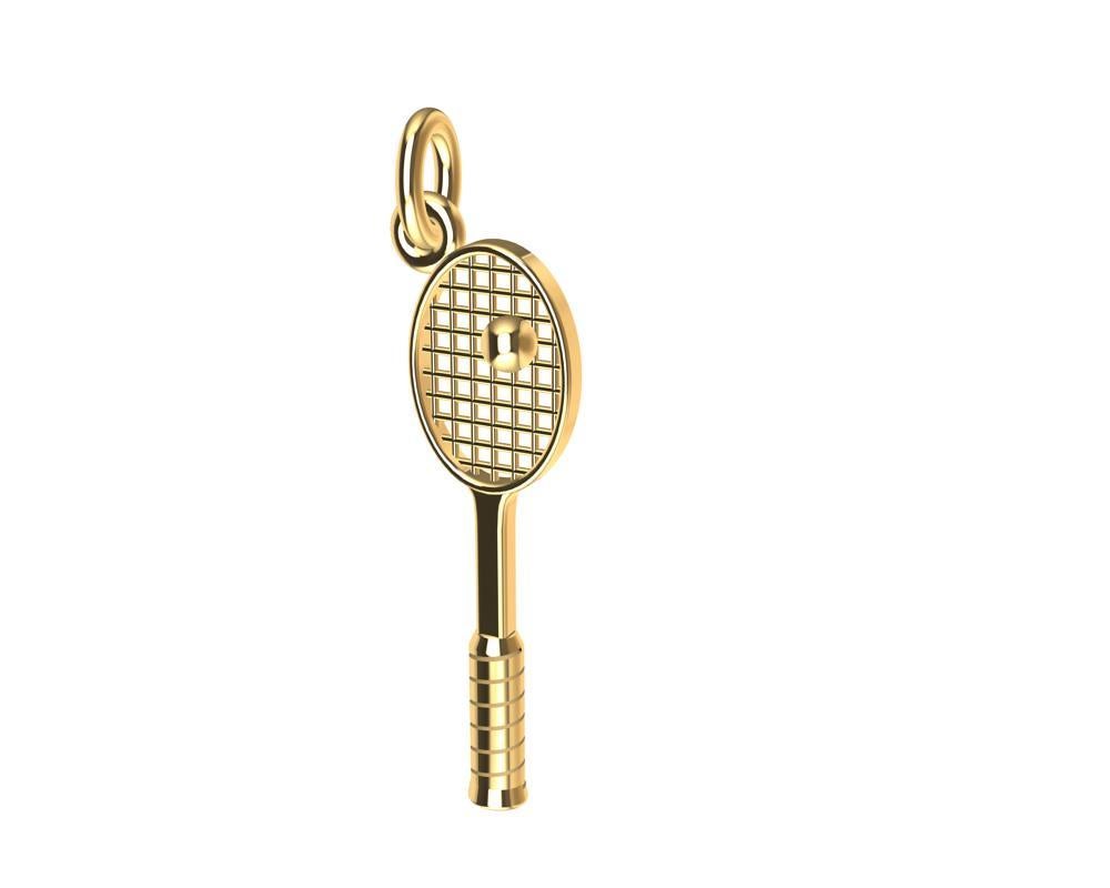 Contemporary 14 Karat Yellow Gold Tennis Racket Charm For Sale
