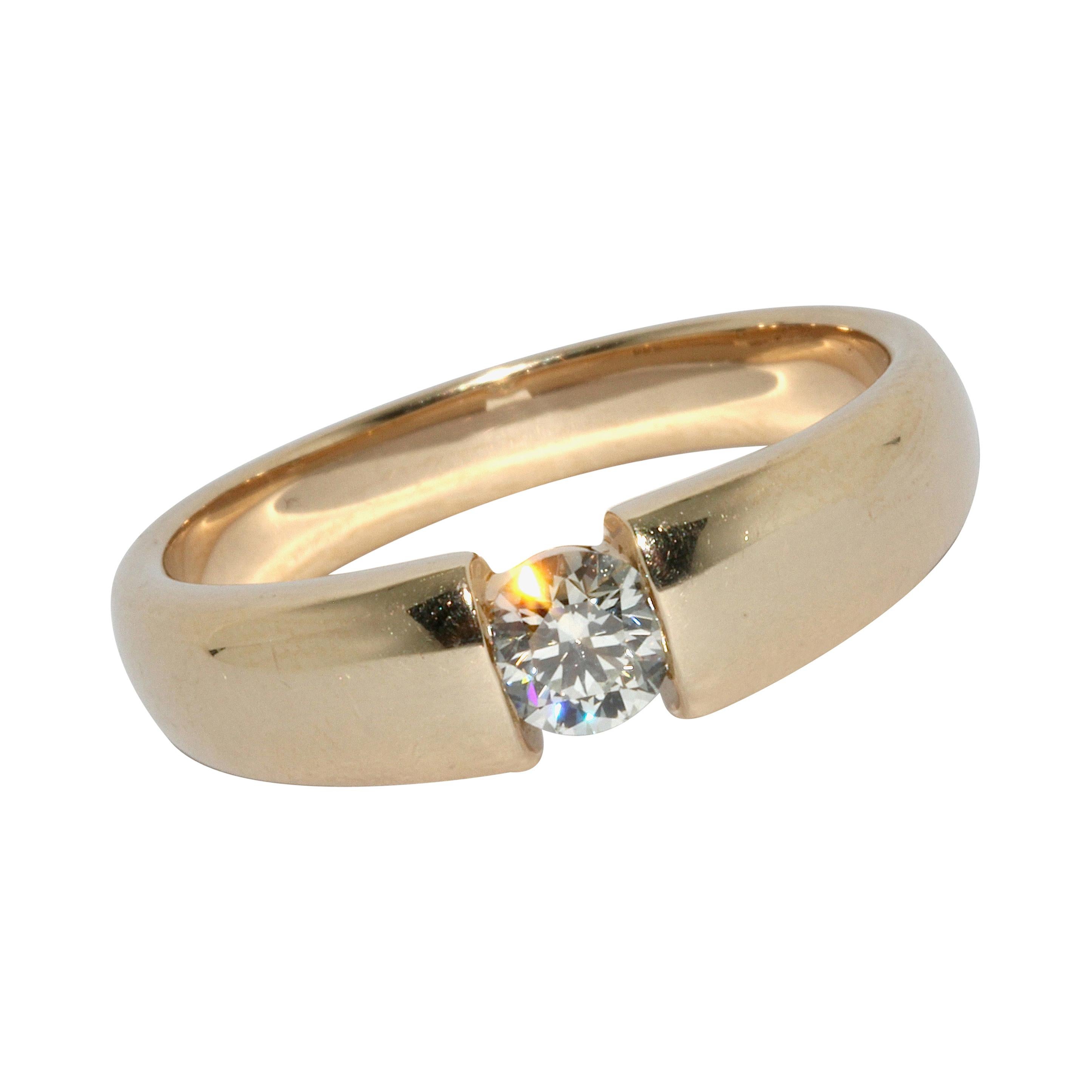 14 Karat Yellow Gold Tension Ring Set with 0.415 Carat White Diamond For Sale