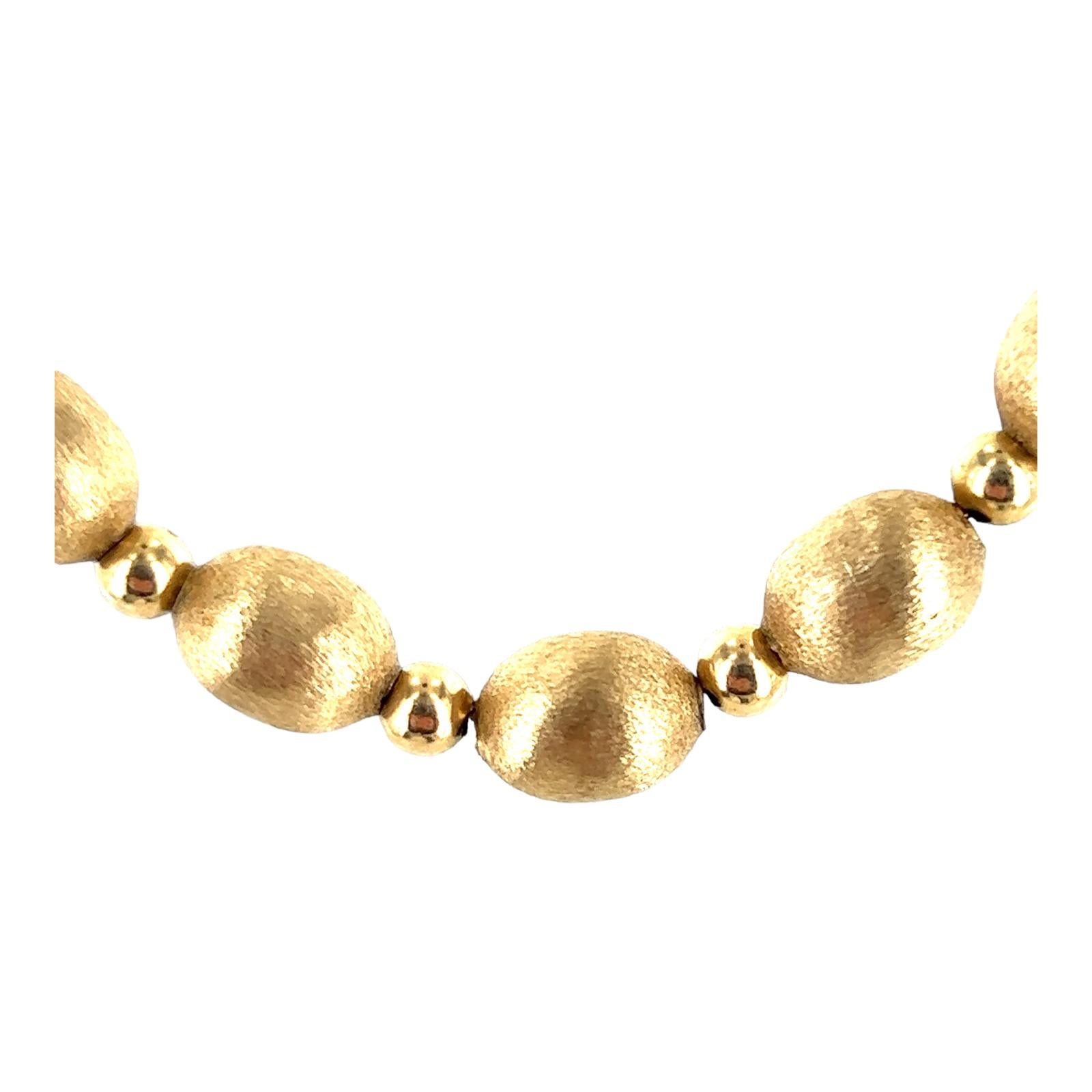 14 Karat Gelbgold Texturierte Perlenkette 16 Zoll Damen