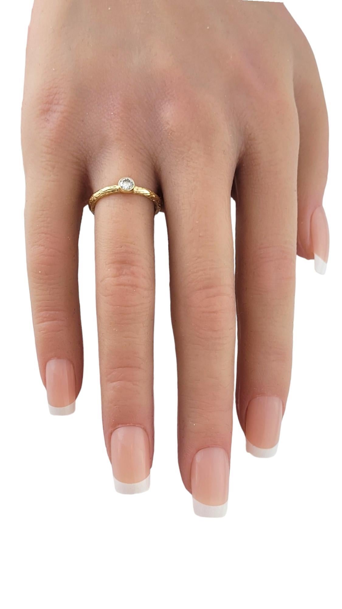 Brilliant Cut 14 Karat Yellow Gold Textured Bezel Set Diamond Ring Size 5.25 #17709 For Sale