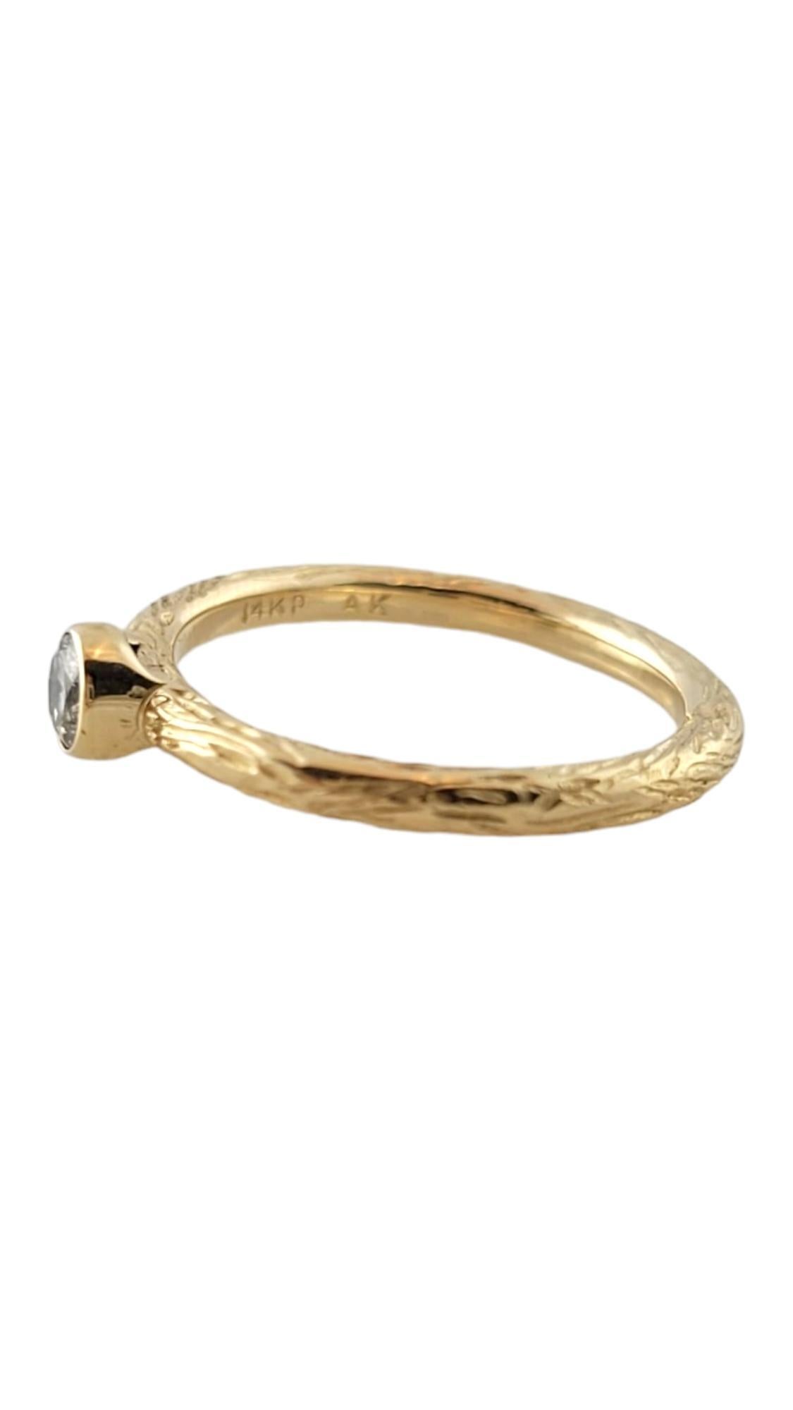 Women's 14 Karat Yellow Gold Textured Bezel Set Diamond Ring Size 5.25 #17709 For Sale