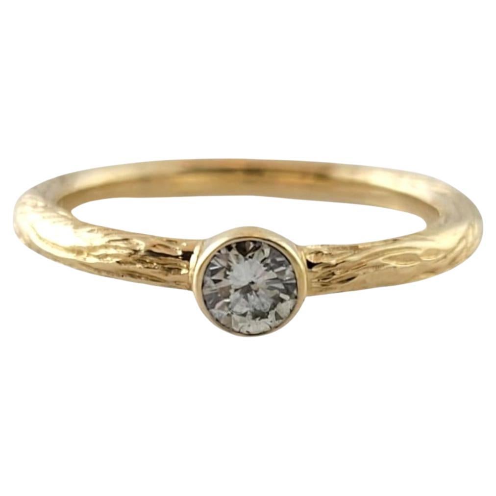 14 Karat Yellow Gold Textured Bezel Set Diamond Ring Size 5.25 #17709 For Sale