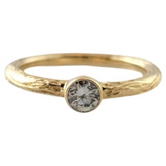 14 Karat Yellow Gold Textured Bezel Set Diamond Ring Size 5.25 #17709