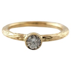 14 Karat Yellow Gold Textured Bezel Set Diamond Ring Size 5.25 #17710