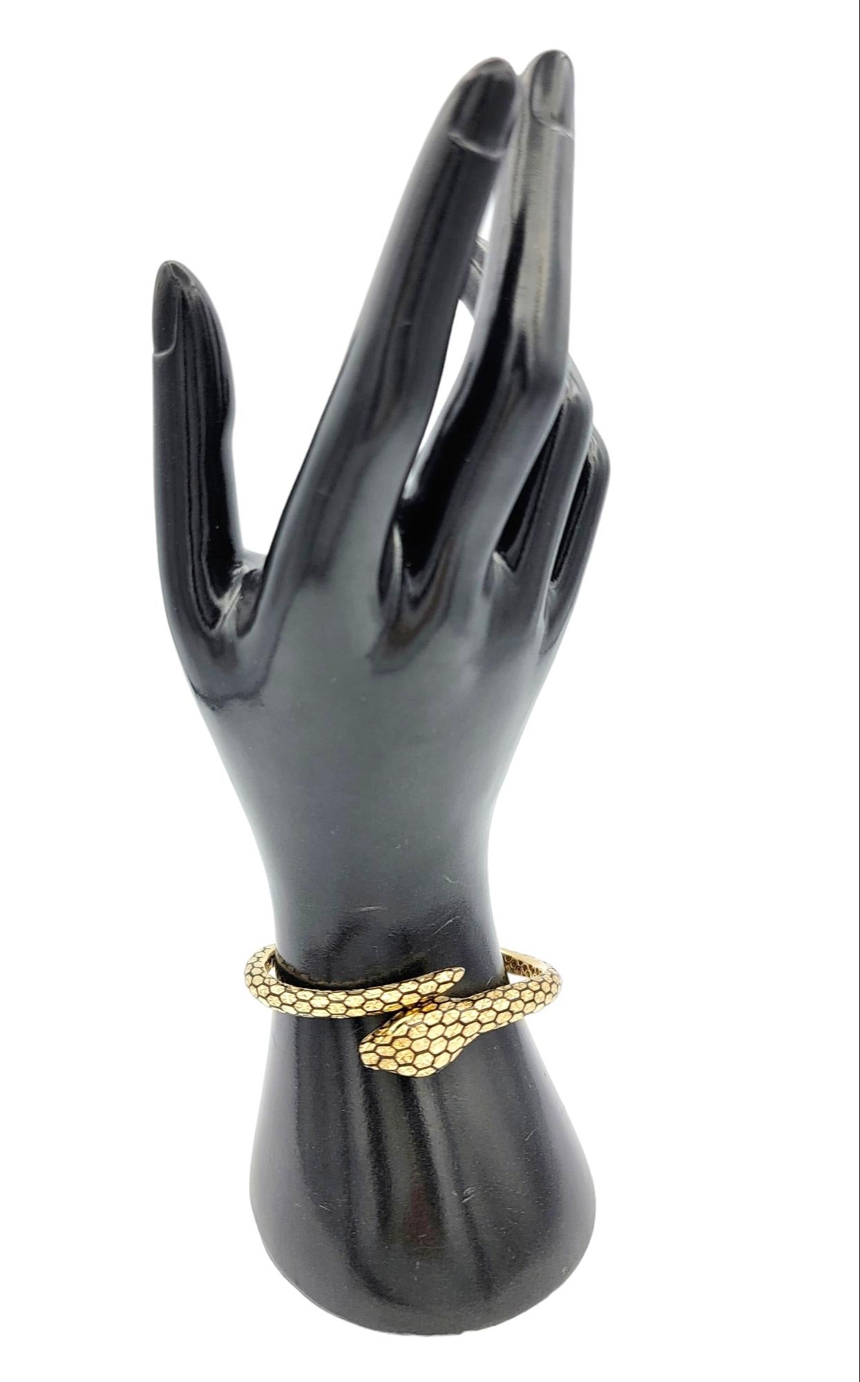 14 Karat Yellow Gold Textured Bypass Style Snake Hinged Bangle Bracelet 5