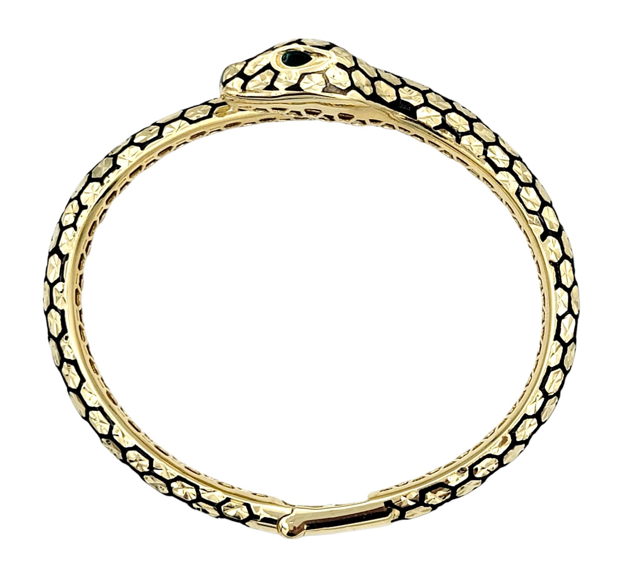 14 Karat Yellow Gold Textured Bypass Style Snake Hinged Bangle Bracelet 1