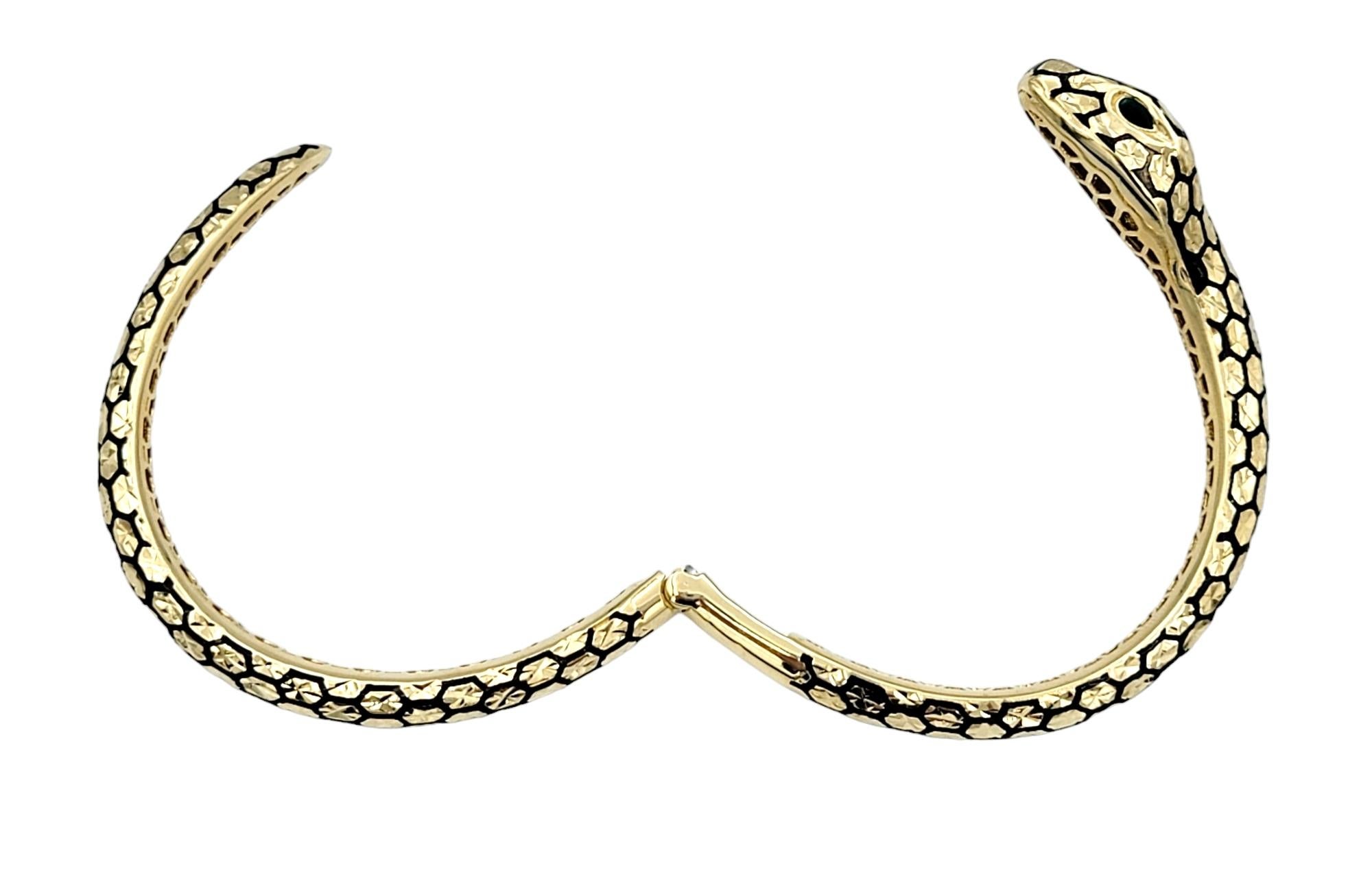 14 Karat Yellow Gold Textured Bypass Style Snake Hinged Bangle Bracelet 3