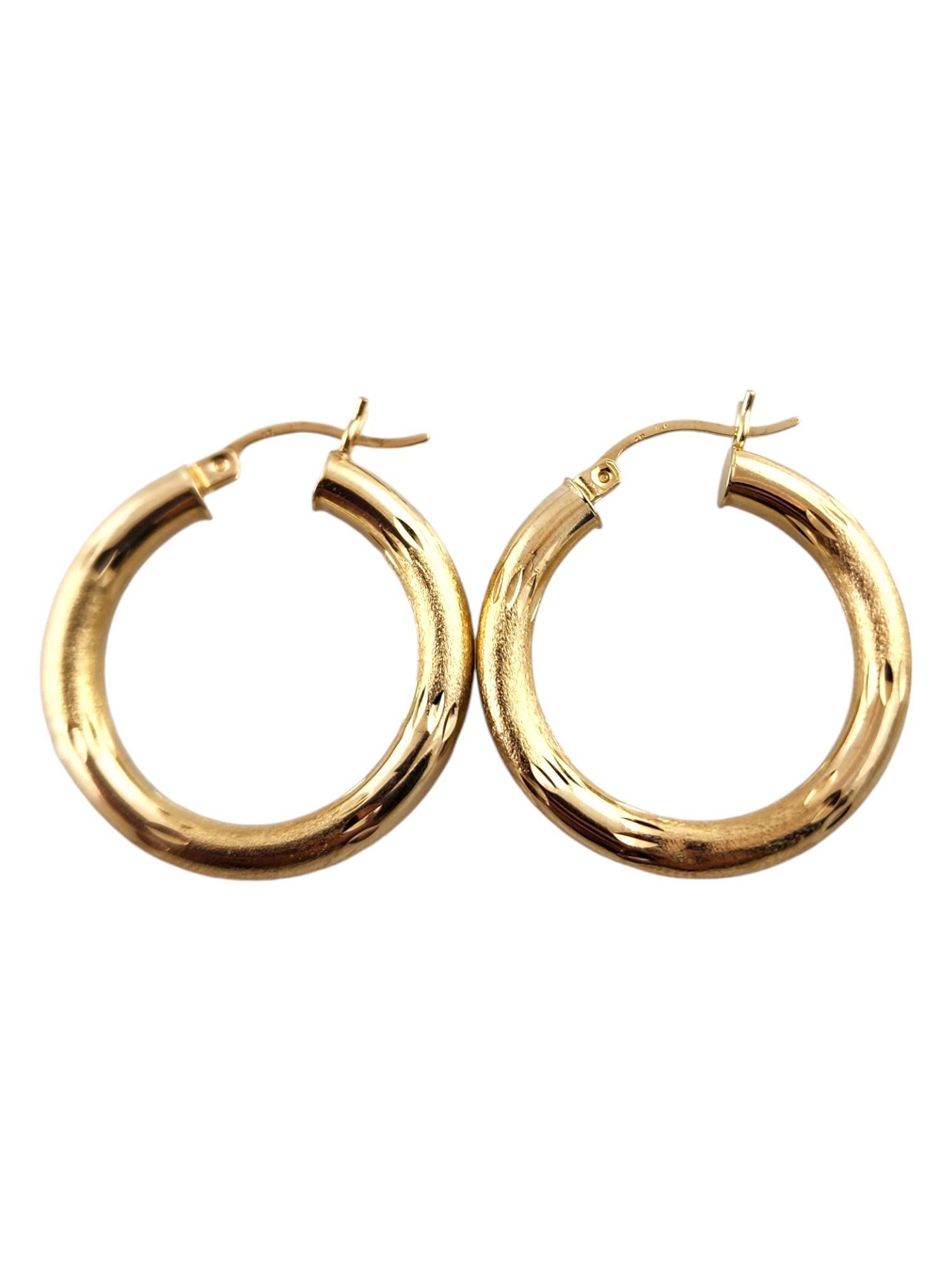 Women's 14 Karat Yellow Gold Textured Circle Hoop Earrings #19149 For Sale