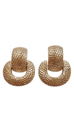 14 Karat Yellow Gold Textured Door Knocker Earrings #21939