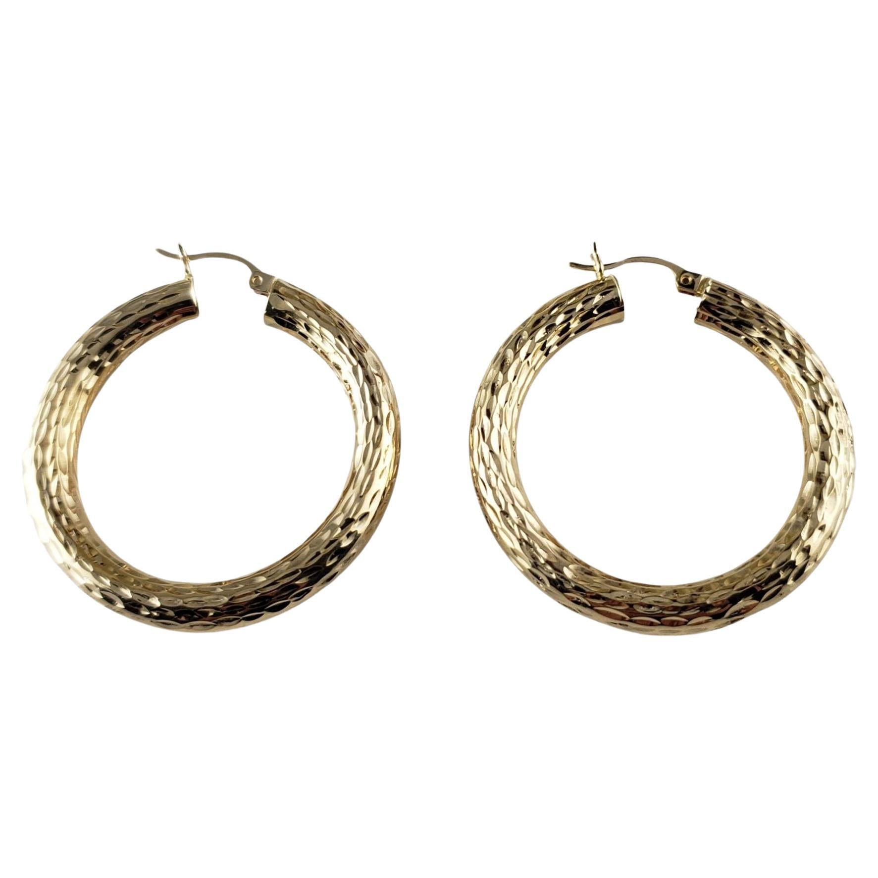 14 Karat Yellow Gold Textured Hoop Earrings #14154