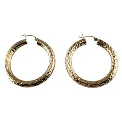 Vintage 14 Karat Yellow Gold Textured Hoop Earrings #14154