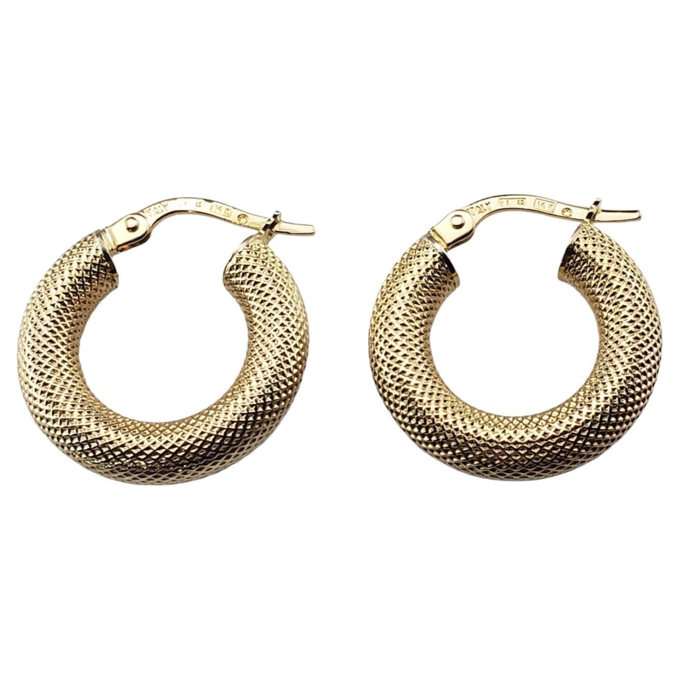 14 Karat Yellow Gold Textured Hoop Earrings #16030 For Sale