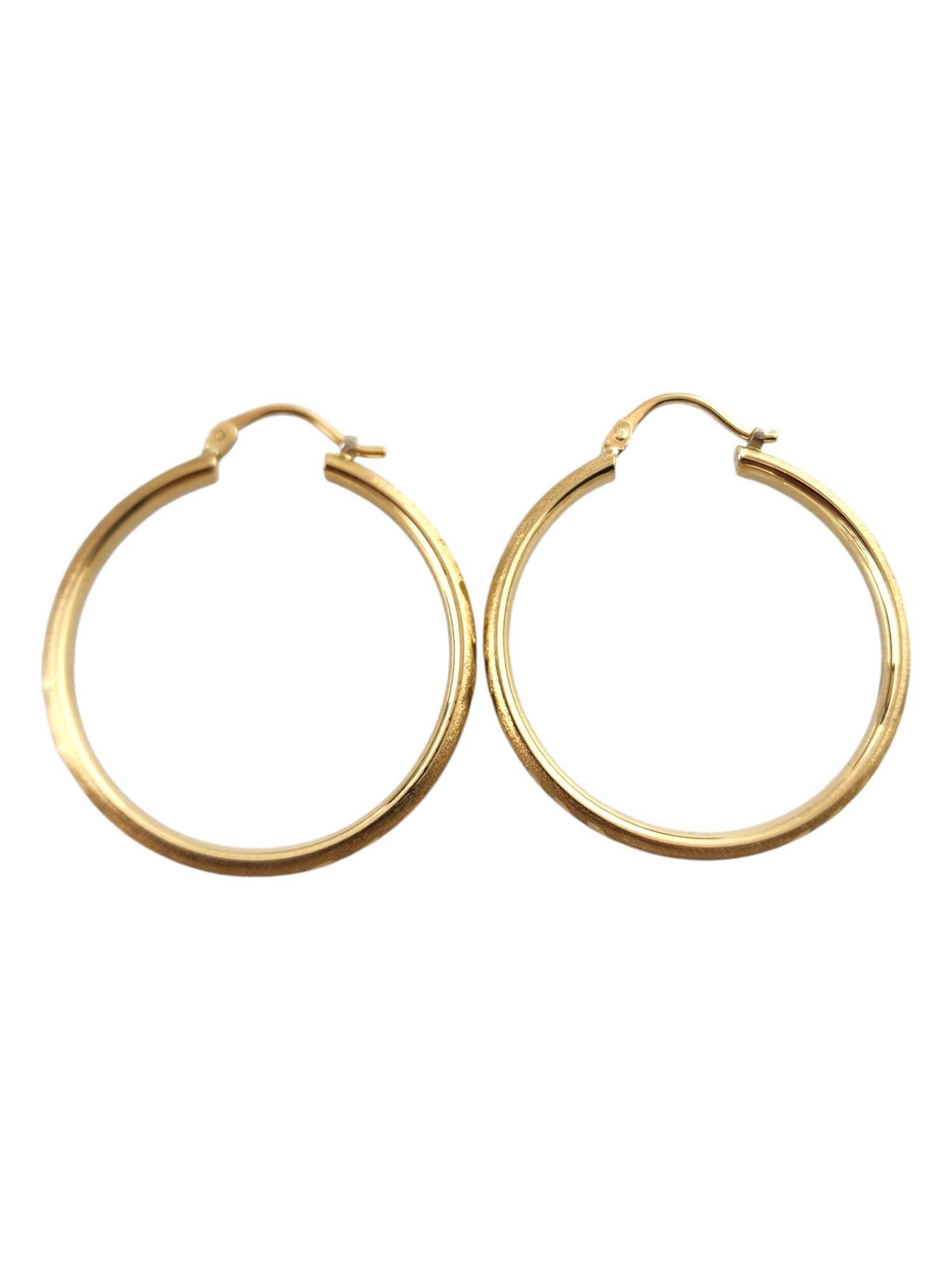14 Karat Yellow Gold Textured Hoop Earrings #18906 For Sale 1