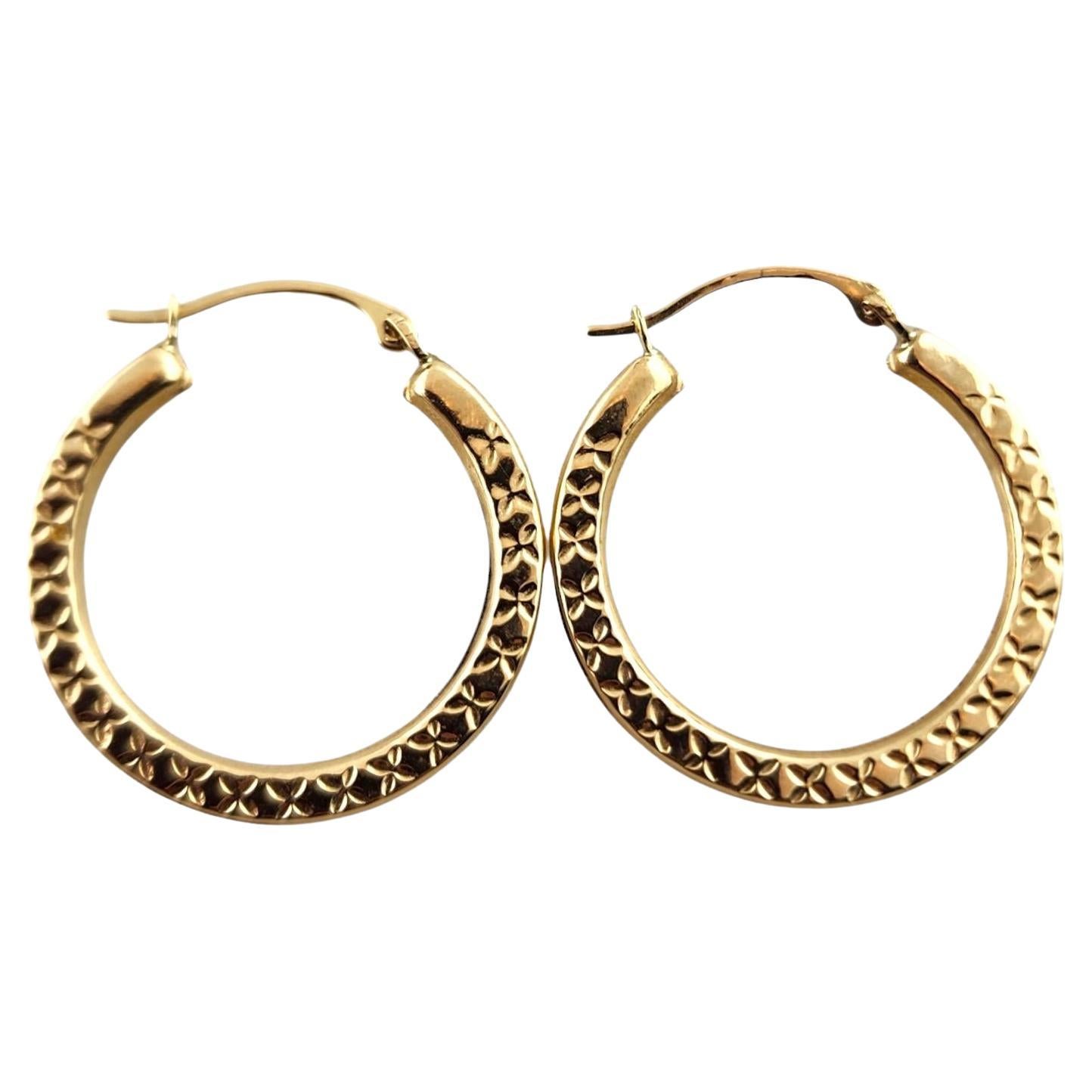 14 Karat Yellow Gold Textured Hoop Earrings #19148