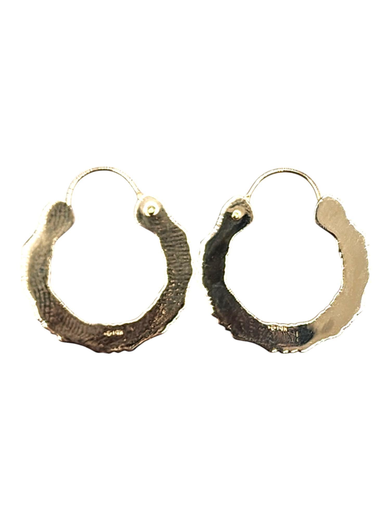 14 Karat Yellow Gold Textured Hoop Earrings #20462 For Sale 1