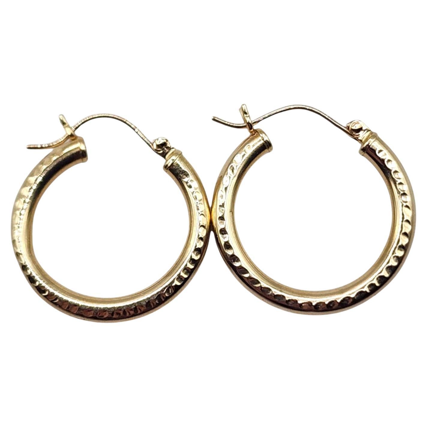 14 Karat Yellow Gold Textured Hoop Earrings #20479