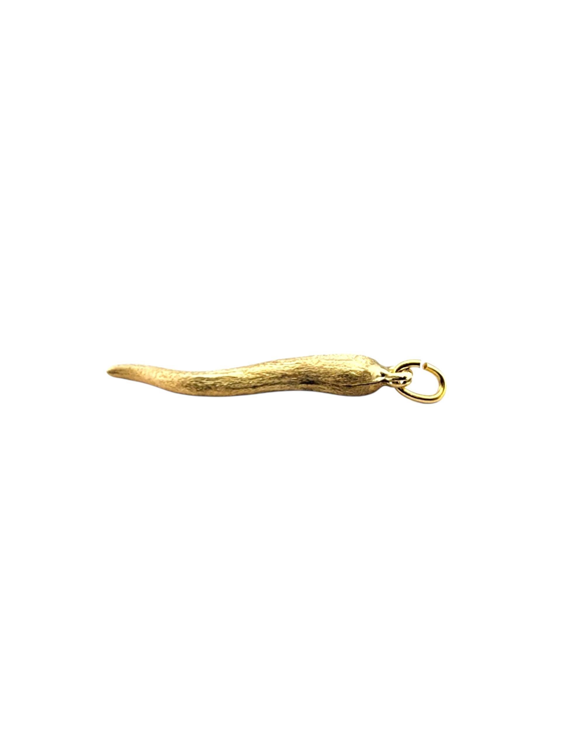 Ciondolo in oro giallo 14k con texture in Horn.

Questo ciondolo a forma di corno italiano in oro giallo 14 carati presenta una finitura audace e una curva classica, un tocco di stile al simbolo di buona fortuna fatto per distinguersi.

Punzone: