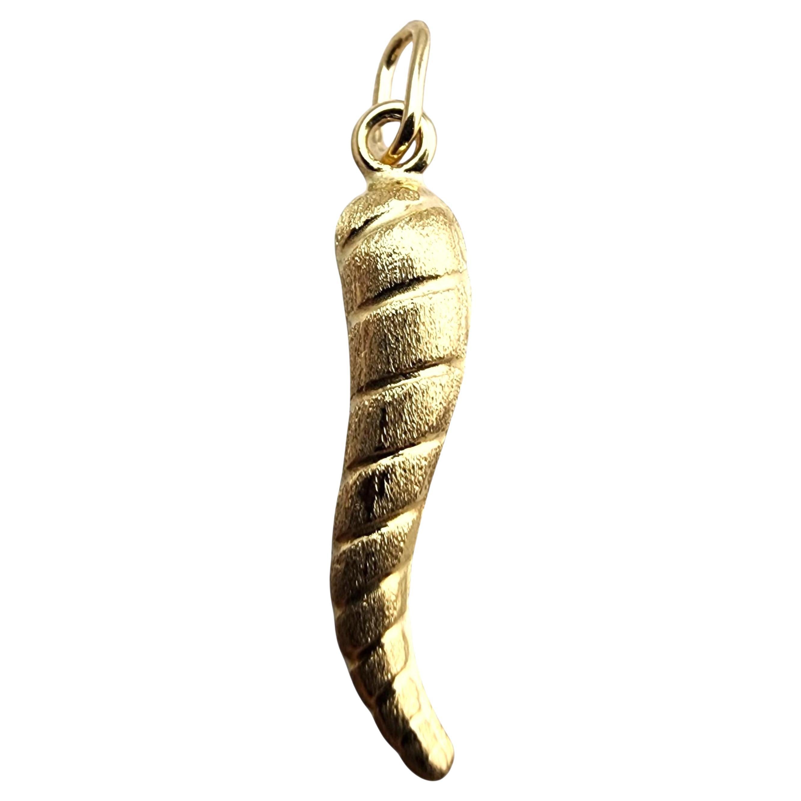 14 Karat Yellow Gold Textured Italian Horn Pendant #23920