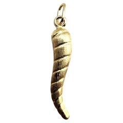 14 Karat Yellow Gold Textured Italian Horn Pendant #23920
